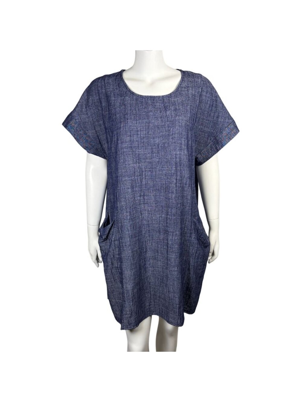 52Seven Linen Blend Shift Dress Womens M Relaxed Fit Lagenlook Short Sleeve